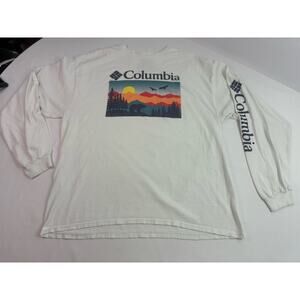Columbia Men’s XL Long Sleeve Graphic Tee White Retro Mountain Bear Outdoors